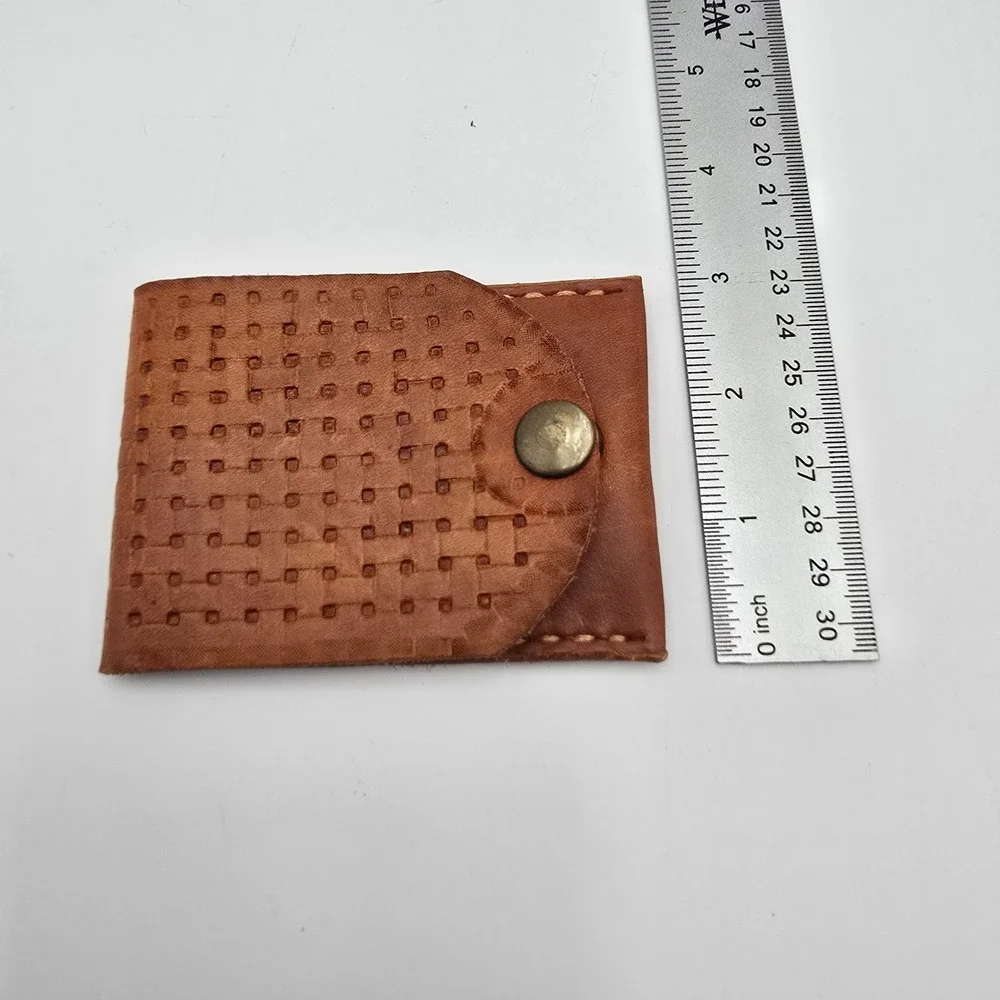 Handmade‎ Leather Card Holder Wallet Turtle Embossed Snap Closure Sm Coin Pouch